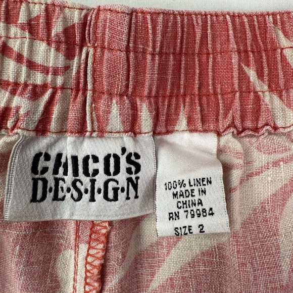 Chico's Vintage 2 Piece Set Jacket Pants Distress Linen Tropical Print Sz Large - Picture 9 of 13
